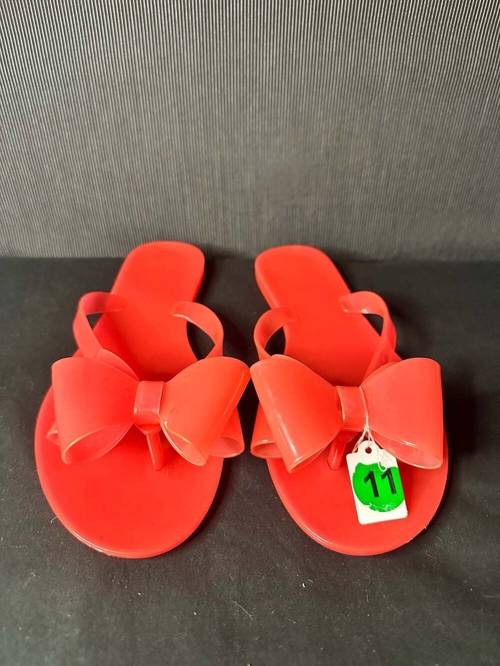 No.11 Dizzy Red Women's Jelly Bow Thong Flip Flop Sandals,